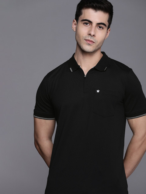 

Louis Philippe Men Black Solid Polo Collar T-shirt