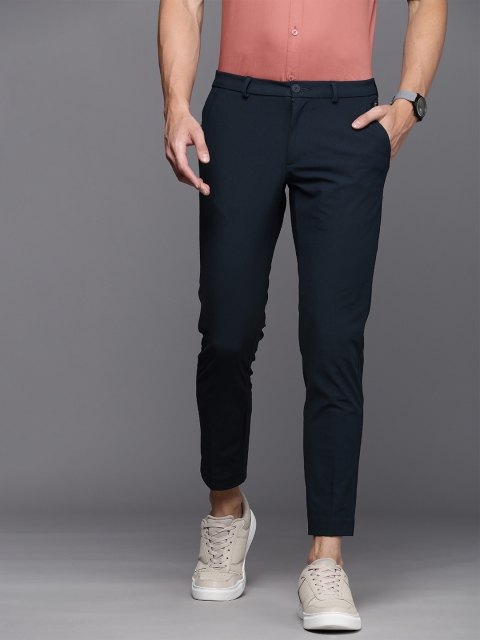 

Louis Philippe Ath Work Men Navy Blue Solid Comfort Tapered Fit Low-Rise Trousers