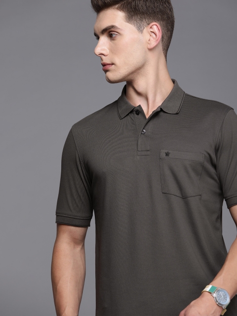 

Louis Philippe Men Charcoal Grey Solid Polo Collar Regular Sleeves Pockets T-shirt