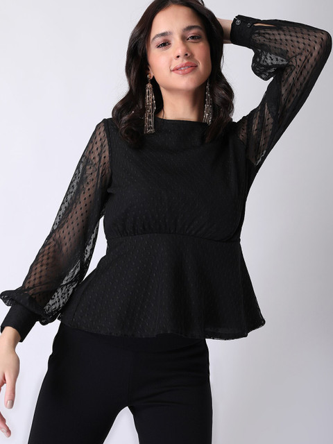 

FabAlley Women Black Net Peplum Top