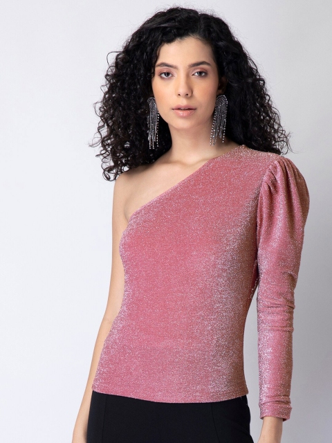 

FabAlley Women Pink One Shoulder Top