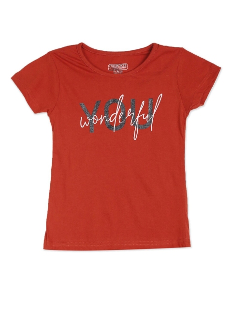 

Cherokee Girls Red Typography Printed T-shirt