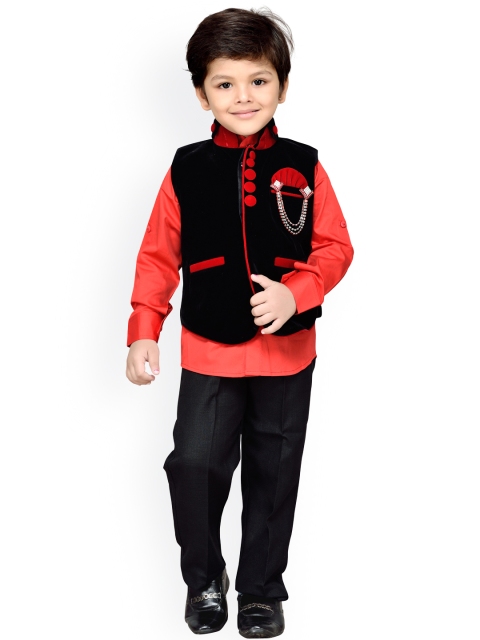 

Aj DEZInES Red & Black Boys Regular Fit Ethnic Suit
