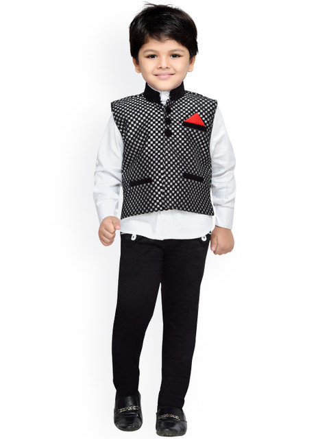 

Aj DEZInES Boys Black & White Checked Regular Fit Ethnic Suit