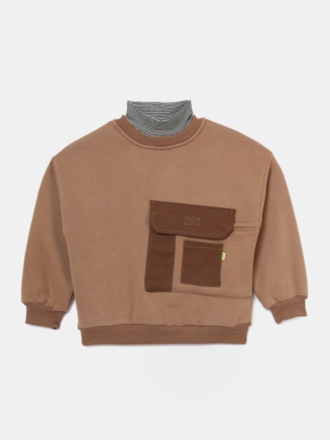 

Hopscotch Boys Khaki Self Design Sweatshirt