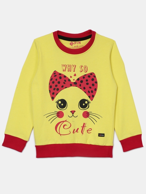 

Hopscotch Girls Yellow Printed Pure Cotton Sweatshirt