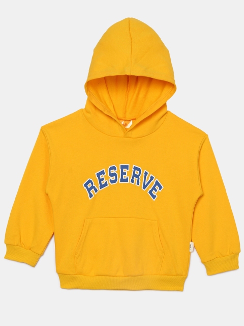 

Hopscotch Boys Yellow Printed Hooded Sweatshirt