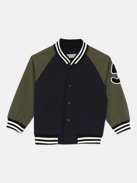 

Hopscotch Boys Green Black Colourblocked Bomber Jacket