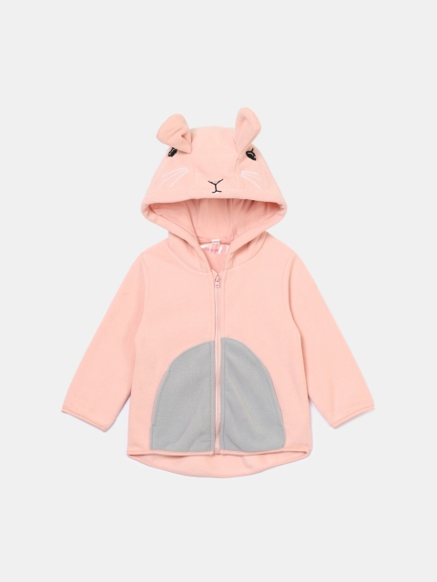 

Hopscotch Girls Pink & Grey Colourblocked Hooded Tailored Jacket