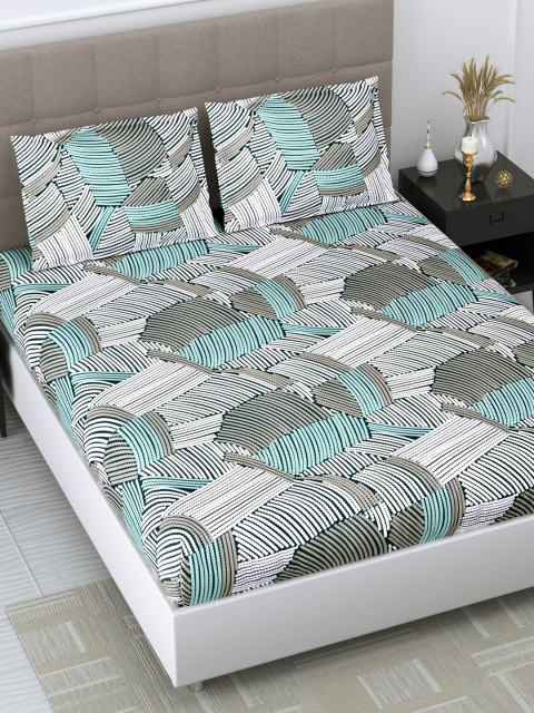 

DREAM WEAVERZ Grey & White 250 TC King Bedsheet with 2 Pillow Covers