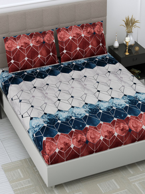 

DREAM WEAVERZ Blue & Red Graphic 250 TC King Bedsheet with 2 Pillow Covers