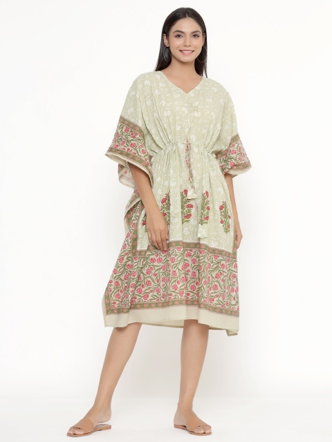 

JISORA Cream-Coloured Printed Pure Cotton Nightdress