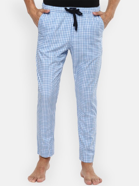 

Louis Philippe Jeans Men Blue Checked Pure Cotton Lounge Pant