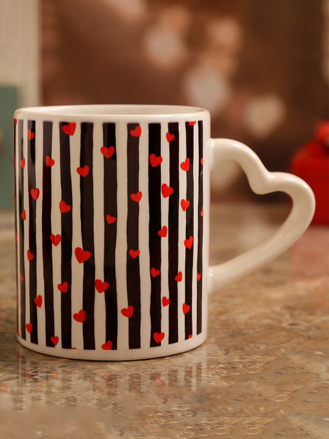 

Ferns N Petals White & Black Striped Coffee Mug