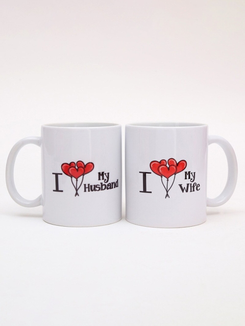 

Ferns N Petals White & Red I Love My Husband & Wife Printed Ceramic Matte Mugs