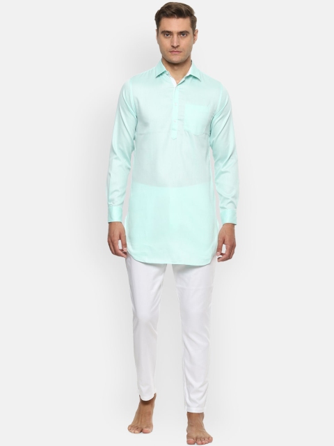 

Van Heusen Men Turquoise Blue & White Pure Cotton Night Suit