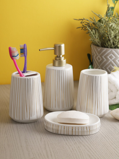 

House Of Accessories Set Of 4 White Solid Bathroom Accessories