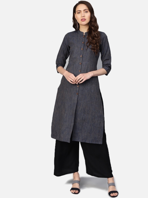 

Jompers Women Navy Blue Woven Design A-Line Kurta