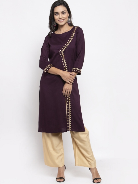 

Jompers Women Purple Geometric Embroidered Flared Sleeves Kurta