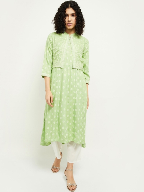 

max Women Green Ethnic Motifs Printed Anarkali Kurta