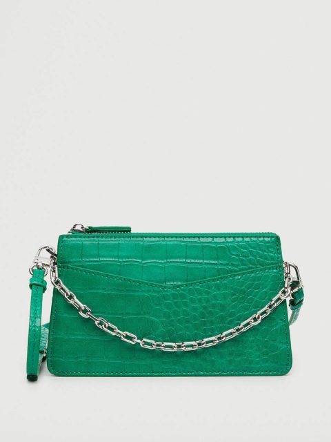 

MANGO Green Crocs Textured Structured Handheld Bag