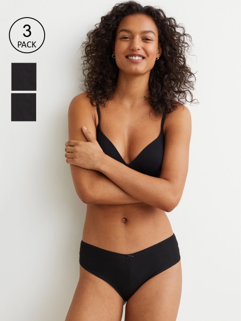 

H&M Women Black 3-Pack Lace-Trimmed Hipster Briefs