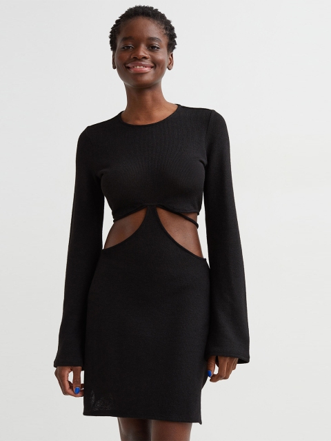 

H&M Black Solid Fine-Knit Dress