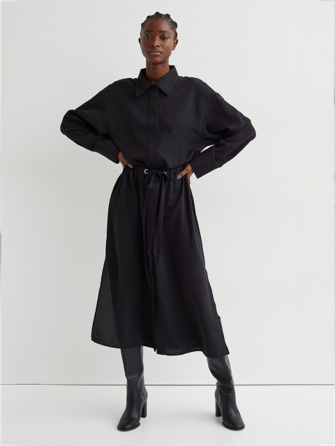 

H&M Women Black Drawstring Shirt Dress