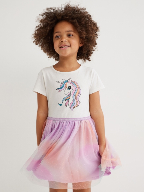 

H&M Girls White & Pink Tulle-Skirt Jersey Dress