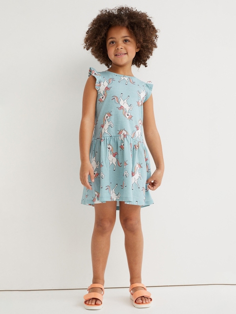 

H&M Girls Turquoise Blue Printed Dress