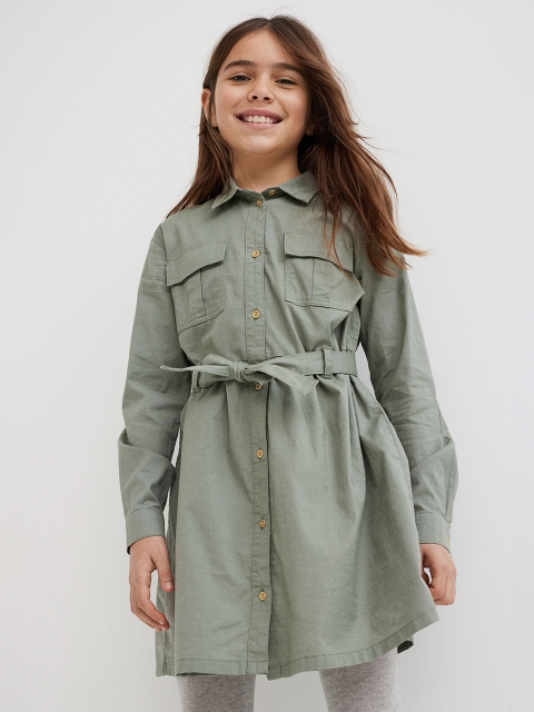 

H&M Girls Green Solid Pure Cotton Shirt Dress
