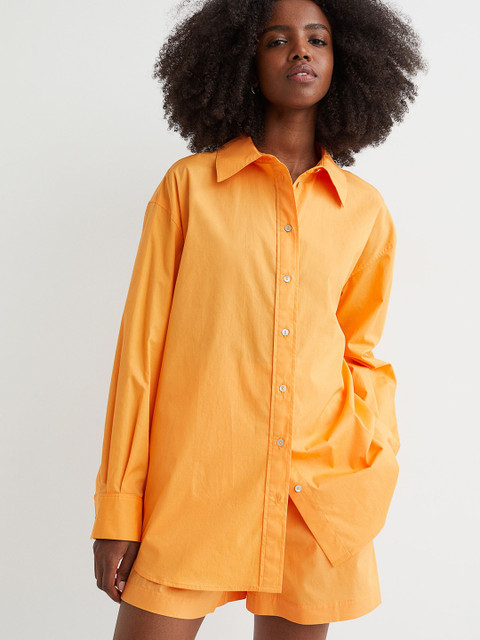 

H&M Women Yellow Solid Lyocell-Blend Shirt