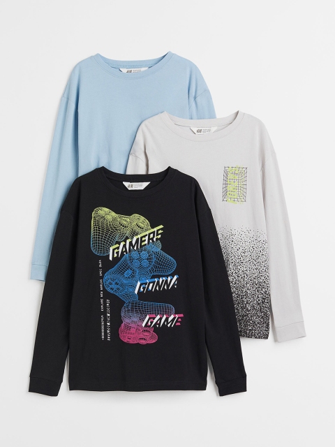 

H&M Boys 3-pack cotton jersey tops, Black