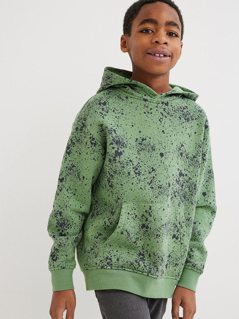

H&M Boys Printed Hooded Top, Green