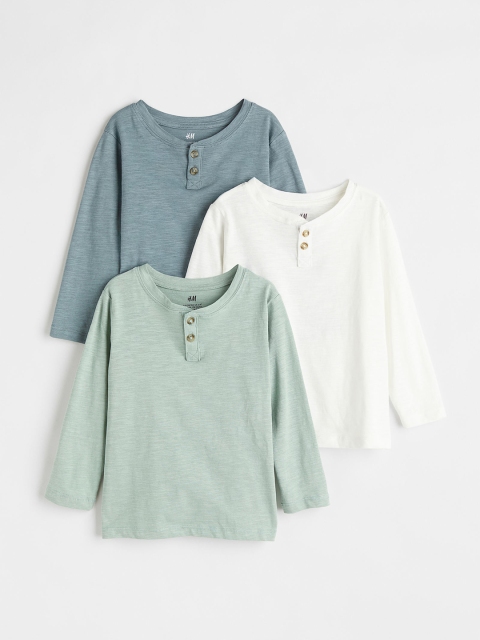 

H&M Boys 3-Pack Pure Cotton Henley Tops, White