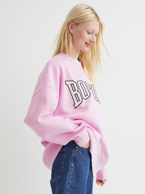 

H&M Women Pink Oversized Motif-Detail Sweatshirt