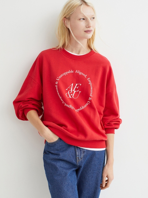 

H&M Women Red Printed Raglan-Sleeved Top