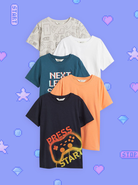 

H&M Boys Printed 5-Pack T-shirts, White