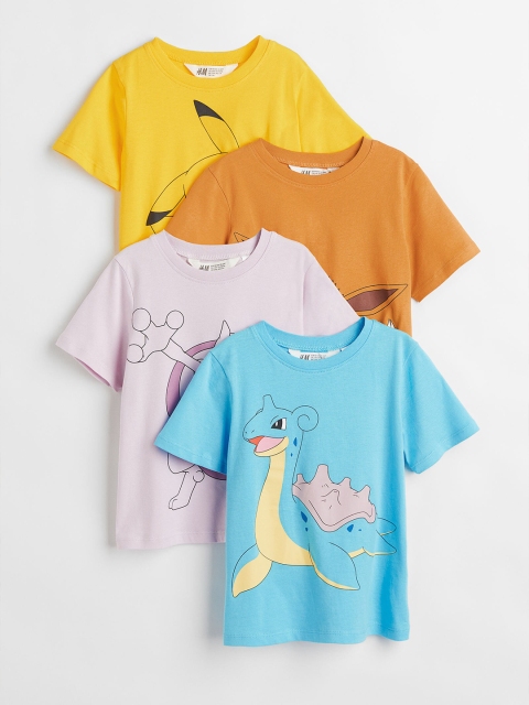 

H&M Boys Pack Of 4 Printed Pure Cotton T-shirts, Purple