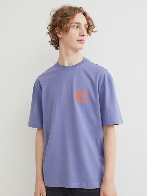 

H&M Men Purple Relaxed Fit Cotton T-shirt