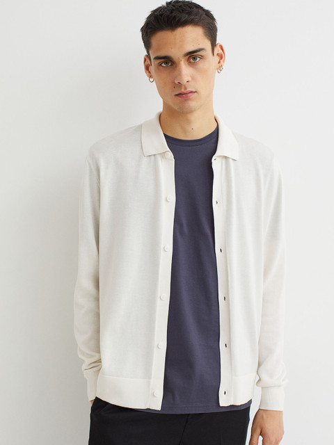 

H&M Men White Solid Regular Fit Pima Cotton Cardigan