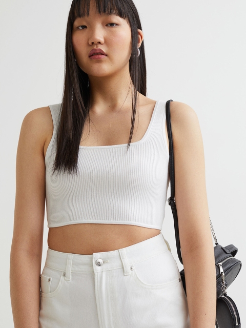 

H&M Women White Solid Crop Top