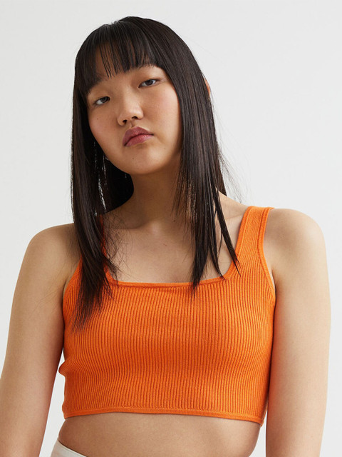 

H&M Women Orange Solid Crop Top