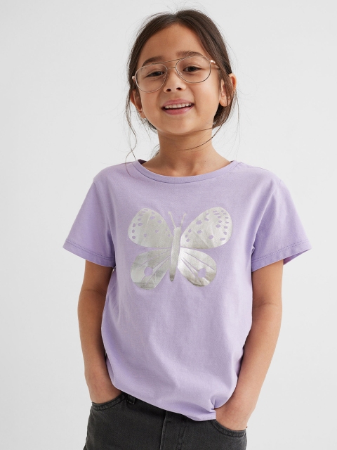 

H&M Girls Lavender & Silver Printed Jersey Top