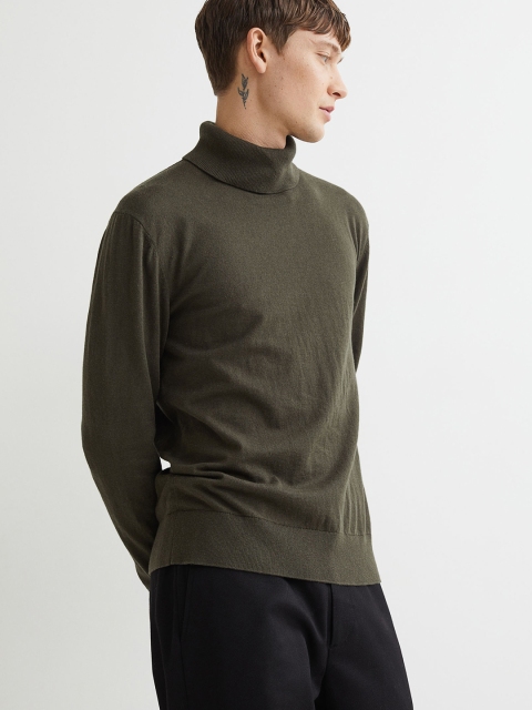

H&M Men Green Regular Fit Cashmere-Blend Polo-Neck Jumper