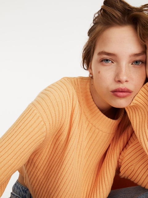 

H&M Women Orange Ribbed Jumper