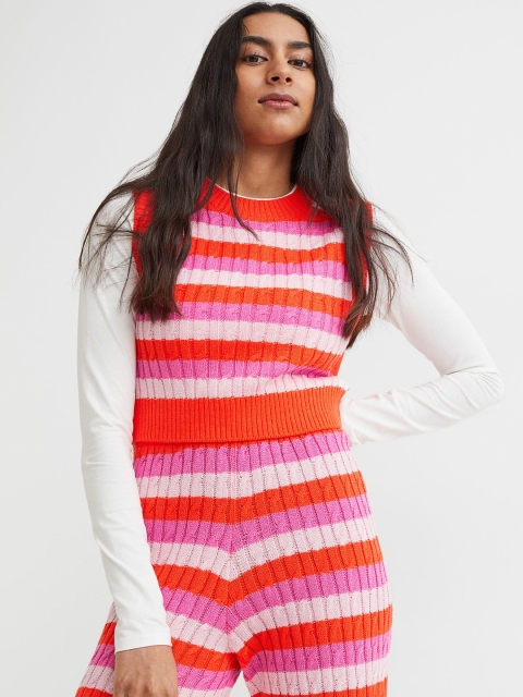 

H&M Women Orange Striped Sweater Vest