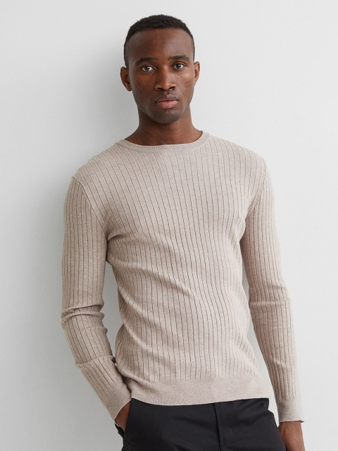 

H&M Men Beige Muscle Fit Fine-Knit Jumper