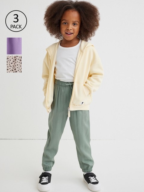 

H&M Girls Beige & Green Solid 3-Pack Joggers