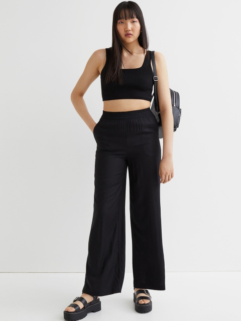 

H&M Women Black Wide Trousers